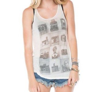 Women's Brandy Melville Y2K Graphic Vintage Camera White Sleeveless Tank Top